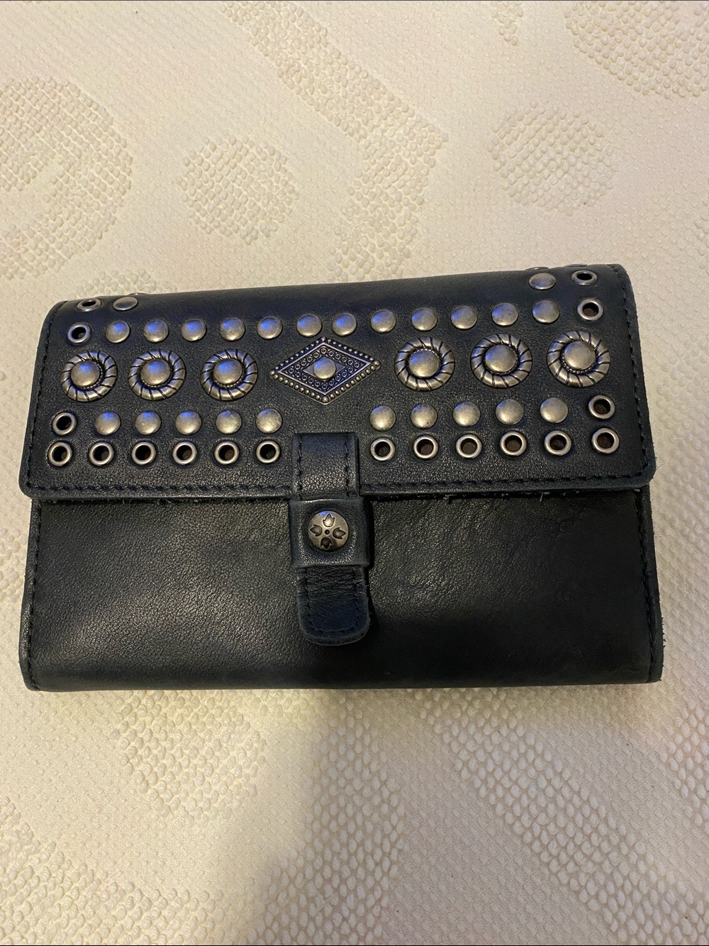 Patricia Nash studded Embellished Blue Leather Wallet, minor wear